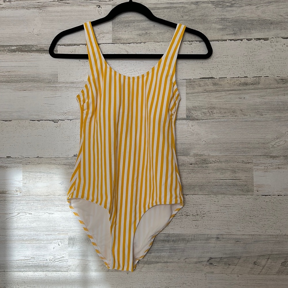 H&M Yellow and White Stripe One Piece Swimsuit